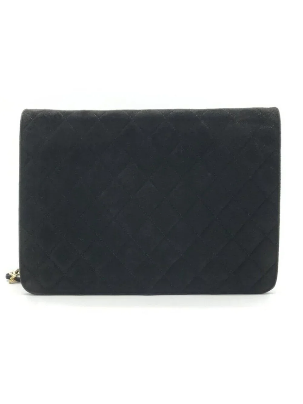 Chanel CC Logo Quilted Suede Chain Shoulder Bag Black Push Lock